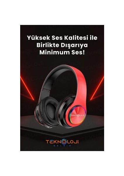 Kablosuz Kulaklık Bluetooth Mikrofonlu Kulaküstü Kulaklık LED Işıklı Katlanabilir Kırmızı fiyatları