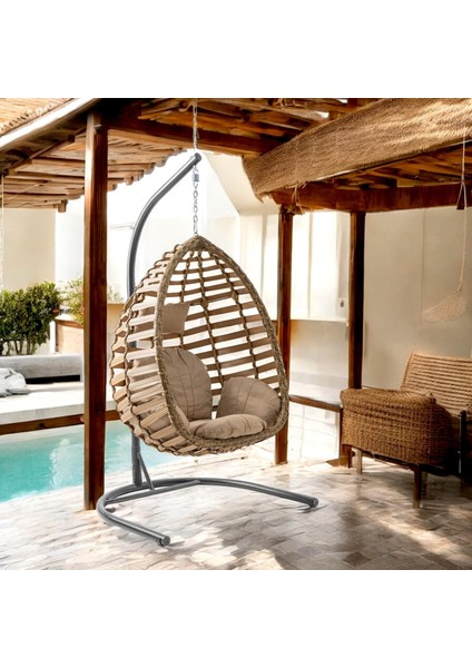 Gümbet Tekli Rattan Bahçe Salıncağı | Balkon Salıncağı