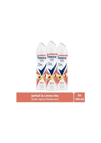 Kadın Sprey Deodorant Seftali&limon Otu Antiperspirant 72SAAT Kesintisiz Üstün Koruma 150MLX3