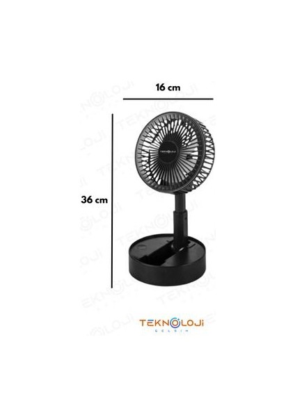 Vantilatör Teleskopik Fan Katlanabilir Taşınabilir Şarjlı 3 Kademe Mini Fan Soğutucu Masaüstü Siyah