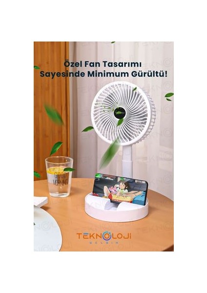 Vantilatör Teleskopik Fan Katlanabilir Taşınabilir Şarjlı 3 Kademe Mini Fan Soğutucu Masaüstü Siyah