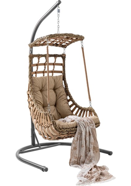 Alaçatı Tekli Rattan Bahçe Salıncağı | Balkon Salıncağı