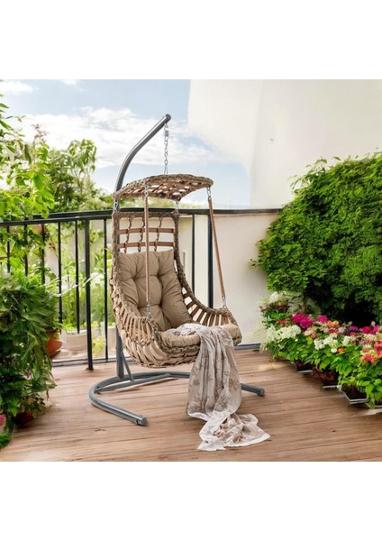 Alaçatı Tekli Rattan Bahçe Salıncağı | Balkon Salıncağı