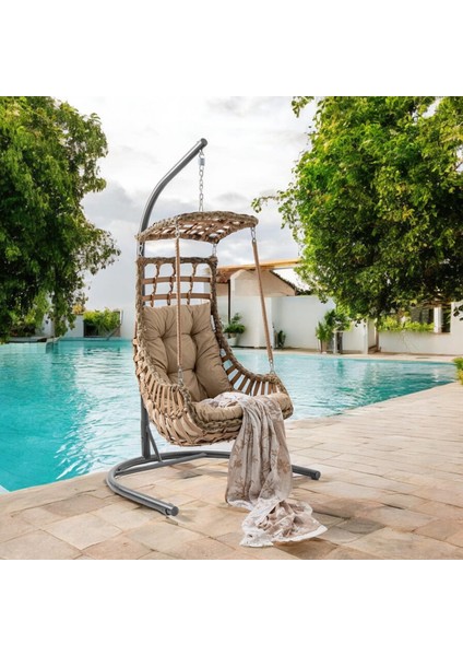 Alaçatı Tekli Rattan Bahçe Salıncağı | Balkon Salıncağı