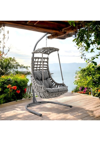 Alaçatı Tekli Rattan Bahçe Salıncağı | Balkon Salıncağı