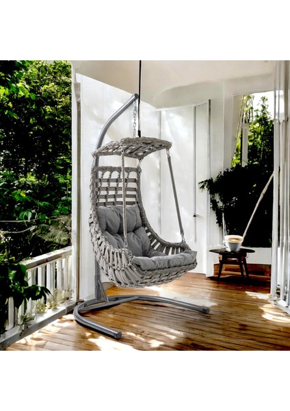 Alaçatı Tekli Rattan Bahçe Salıncağı | Balkon Salıncağı