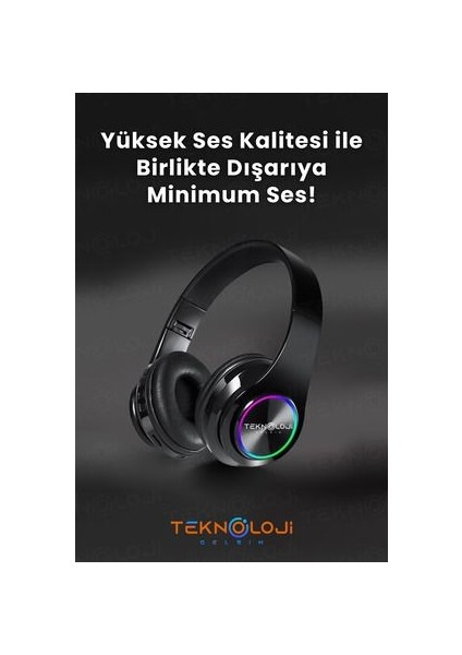 Bluetooth Kulaklık Kablosuz Kulaküstü Işıklı Katlanabilir Mikrofonlu Fm-Aux-Sd Siyah fiyatları