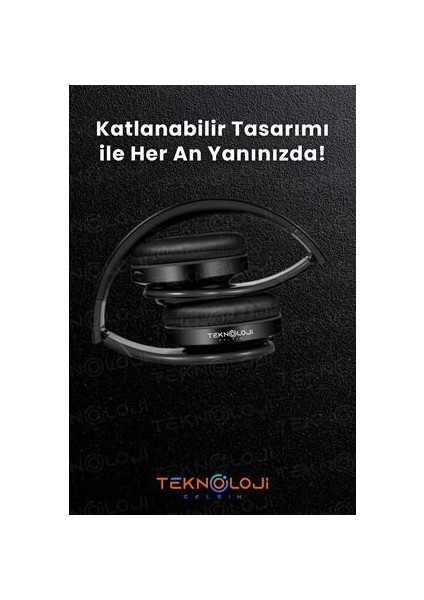 Bluetooth Kulaklık Kablosuz Kulaküstü Işıklı Katlanabilir Mikrofonlu Fm-Aux-Sd Siyah fırsatları