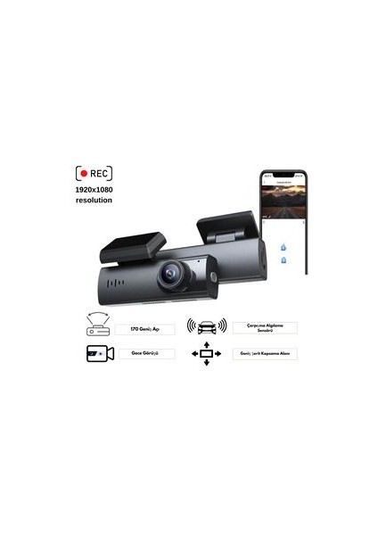 Dvr+Wi?-Fi? 1920/1080P Uyumlu Gece Görüşlü 170º Geniş Açı Algılama Sensör Araç I?çi Kamera Dash Cam