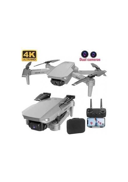Çift Kameralı Drone LED Işıklı Wifi App ve Uzaktan Kumanda Kontrollü Quadcopter Katlanabilir Şarjlı