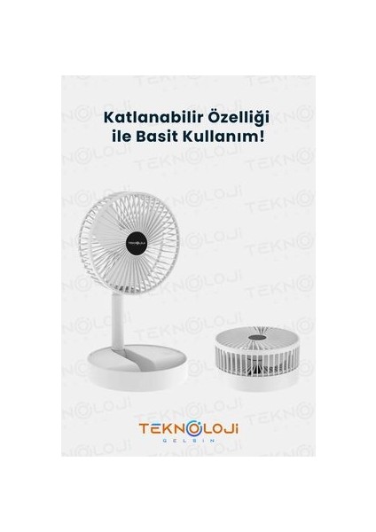 Vantilatör Teleskopik Fan Katlanabilir Taşınabilir Şarjlı 3 Kademe Mini Fan Soğutucu Masaüstü Beyaz modelleri