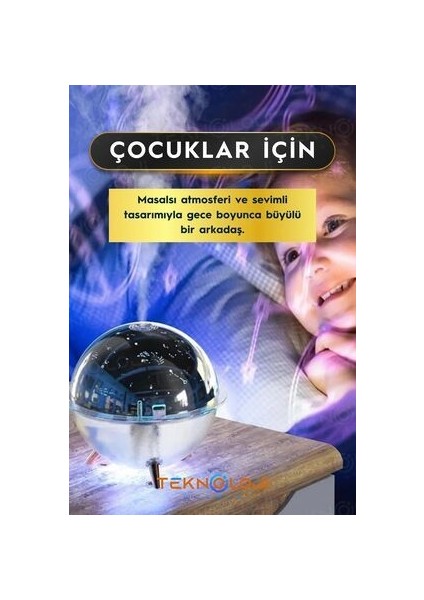Hava Nemlendirici Gece Lambası Çocuk Bebek Odası Mini Projeksiyon Lambası 260 ml Ultrasonik Galaksi modelleri