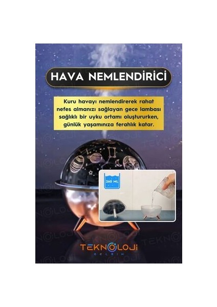 Hava Nemlendirici Gece Lambası Çocuk Bebek Odası Mini Projeksiyon Lambası 260 ml Ultrasonik Galaksi indirimleri