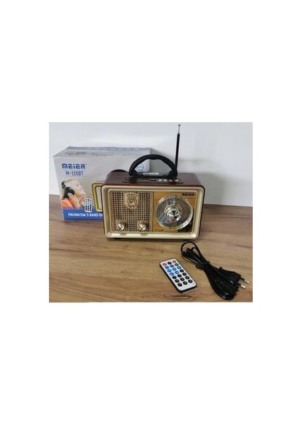 Meier M-110BT Gold Renk Nostaljik Radyo Ahşap Görünümlü Bluetooth Hoparlör Fm Sd Kart USB Girişi modelleri