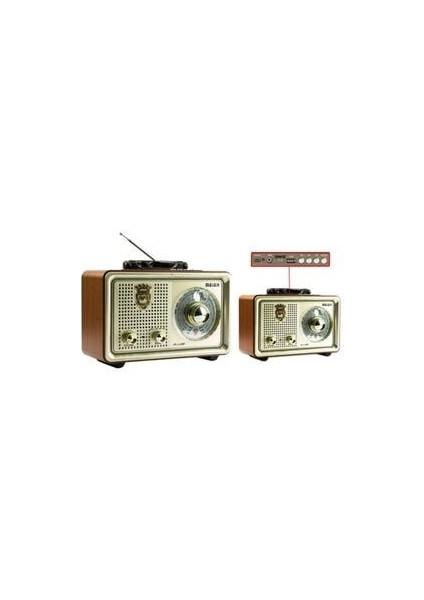 Meier M-110BT Gold Renk Nostaljik Radyo Ahşap Görünümlü Bluetooth Hoparlör Fm Sd Kart USB Girişi indirimleri