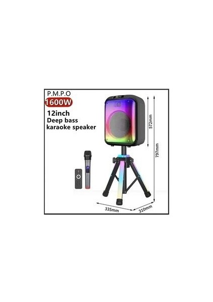 Mikrofonlu Bluetooth Hoparlör LED Işıklı Taşınabilir Şarjlı Ses Sistemi Tf Kart USB Fm Radyo 1600W
