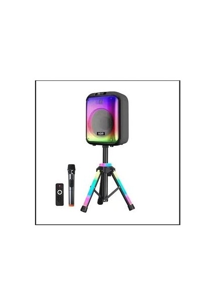 Mikrofonlu Bluetooth Hoparlör LED Işıklı Taşınabilir Şarjlı Ses Sistemi Tf Kart USB Fm Radyo 1600W