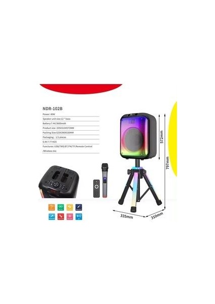 Mikrofonlu Bluetooth Hoparlör LED Işıklı Taşınabilir Şarjlı Ses Sistemi Tf Kart USB Fm Radyo 1600W