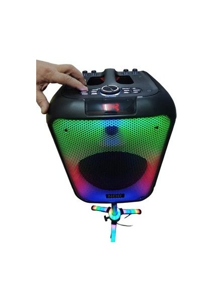 Mikrofonlu Bluetooth Hoparlör LED Işıklı Taşınabilir Şarjlı Ses Sistemi Tf Kart USB Fm Radyo 1600W