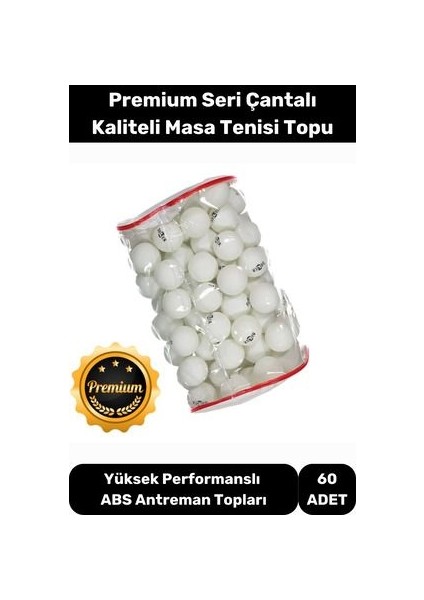 Masa Tenisi Pinpon Topu Çantalı Kaliteli Etkinlik 60 Adet Beyaz Canlı Ping Pong Sekme