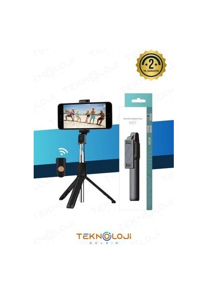 Teknolojigelsin Bluetooth Kumandalı Selfie Çubuğu Tripod Olma Özellikli Selfie Çubuğu