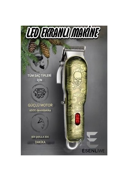 Profesyonel Kuru Kafa Desenli Daling Şarjlı Berber Tıraş Makinesi Saç Sakal Düzeltme Seti