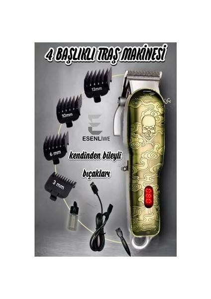 Profesyonel Kuru Kafa Desenli Daling Şarjlı Berber Tıraş Makinesi Saç Sakal Düzeltme Seti fiyatları