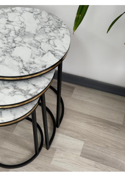 Nisaa Zigon Sehpa C Sehpa Mermer Desenli Yan Sehpa Sehpa Takımı Salon Oturma Salonu Ofis Sehpası
