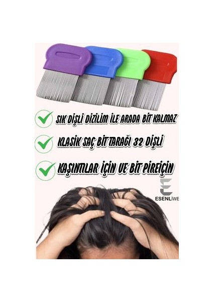 4 Adet Professional Plastik Saplı Klasik Saç Bit Tarağı 32 Dişli Metal Uçlu Tarak