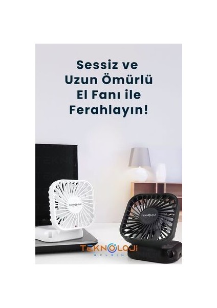 El Fanı Mini Masaüstü ve Boyun Askılı Fan Portatif Şarjlı 3 Kademeli Vantilatör Soğutucu