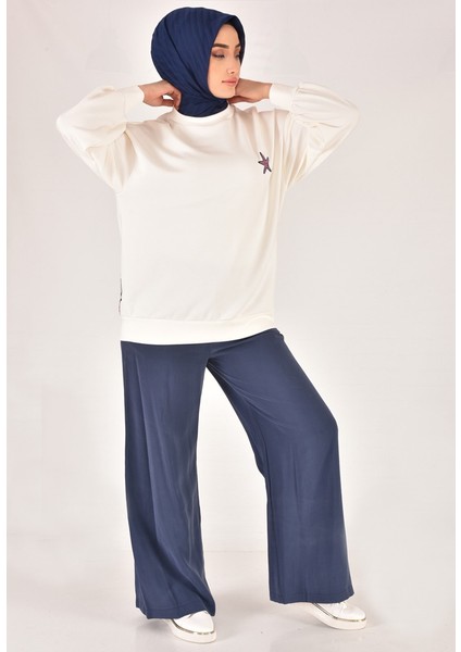 32163 Modal Kumaş Sırtı Nakış Detaylı Tesettür Sweatshirt