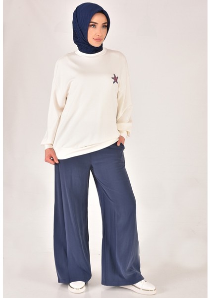 32163 Modal Kumaş Sırtı Nakış Detaylı Tesettür Sweatshirt