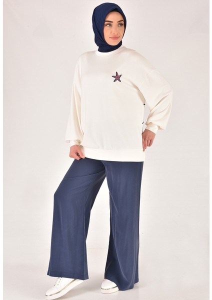 32163 Modal Kumaş Sırtı Nakış Detaylı Tesettür Sweatshirt
