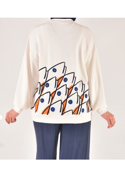 32163 Modal Kumaş Sırtı Nakış Detaylı Tesettür Sweatshirt