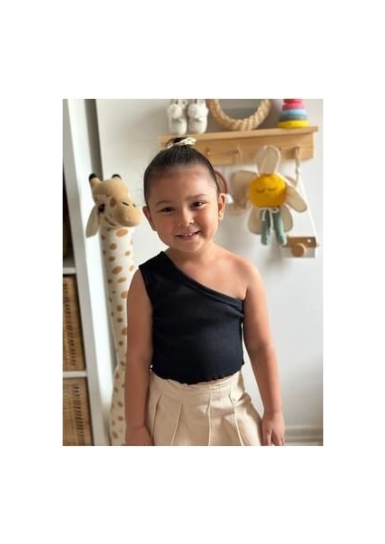 Siyah Bebek Çocuk Tek Kol Crop Üst