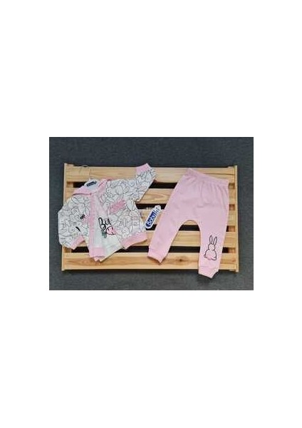Mulyoso Butiq Nature Tavşanlı Hırkalı Kapşonlu Pembe Kız 3'lü Bebek Takım modelleri
