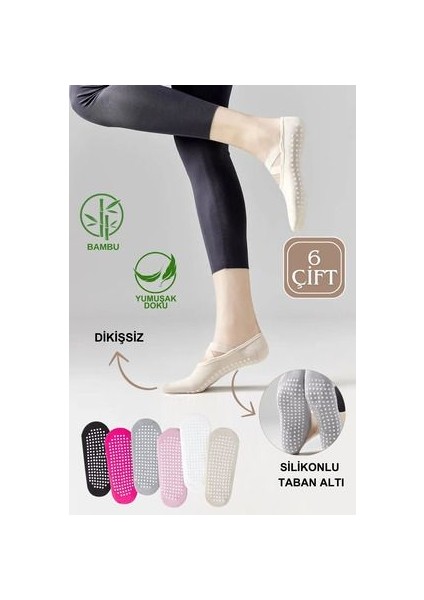 Pilates Çorabı Yoga Abs Kaydırmaz Taban Dans Bale Fitness Spor Çorabı 6 Adet