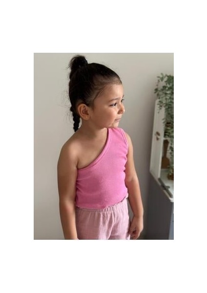 Pembe Bebek Çocuk Fitilli Ribana Tek Kol Crop Üst fiyatları