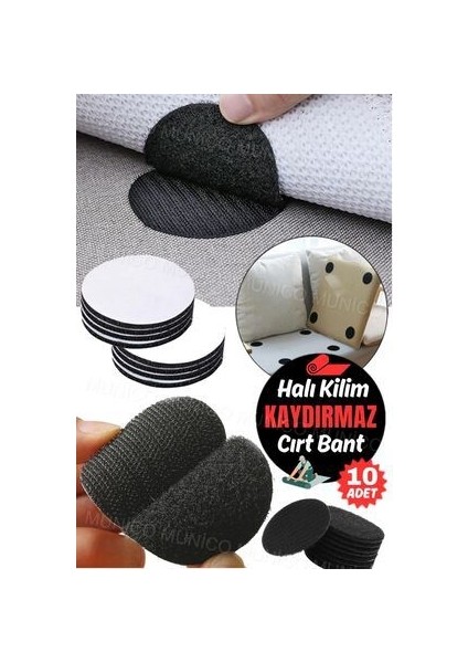 10 Adet Halı Kaydırmaz Bant Cırtcırt Güçlü Kendinden Yapışkanlı Halı Sabitleme Bandı - 10 Adet Siyah