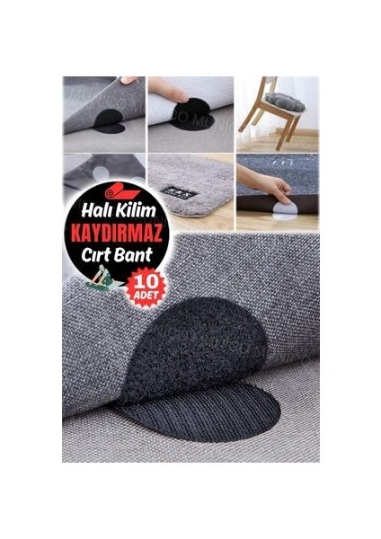 10 Adet Halı Kaydırmaz Bant Cırtcırt Güçlü Kendinden Yapışkanlı Halı Sabitleme Bandı - 10 Adet Siyah