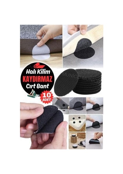 10 Adet Halı Kaydırmaz Bant Cırtcırt Güçlü Kendinden Yapışkanlı Halı Sabitleme Bandı - 10 Adet Siyah