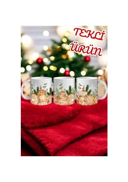 Yılbaşı Klasik Çamlı Kurabiyeli Kupa Bardak Mug