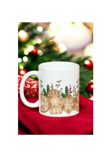 Yılbaşı Klasik Çamlı Kurabiyeli Kupa Bardak Mug