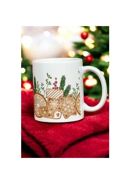 Yılbaşı Klasik Çamlı Kurabiyeli Kupa Bardak Mug