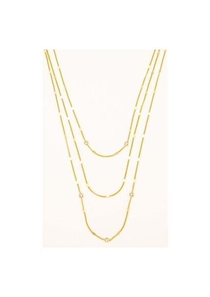 Üç Sıralı Mini Zirkon Taşlı Ince Zincir Kolye Shine Koleksiyon