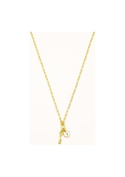 Anahtar ve Beyaz Mineli Kalp Figürlü Kolye