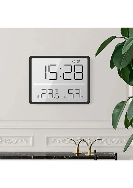 Mıknatıslı LCD Dijital Ekran 9x7 cm Pilli Mini Saat Alarm Saat Nem Göstergesi Sıcaklık Ölçer