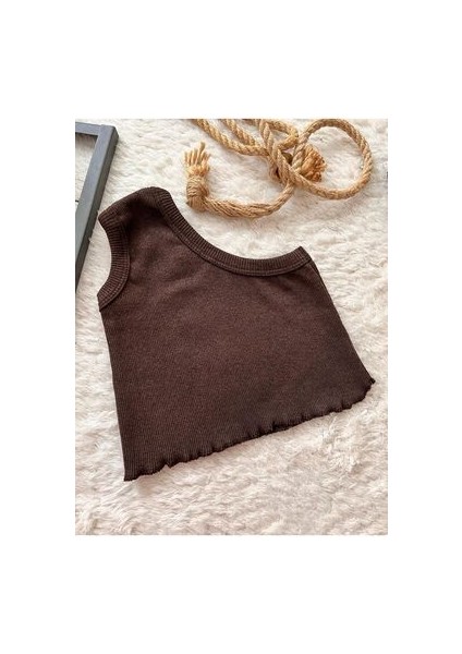 Bebek Çocuk Kahverengi Ribana Tek Crop Üst fırsatları