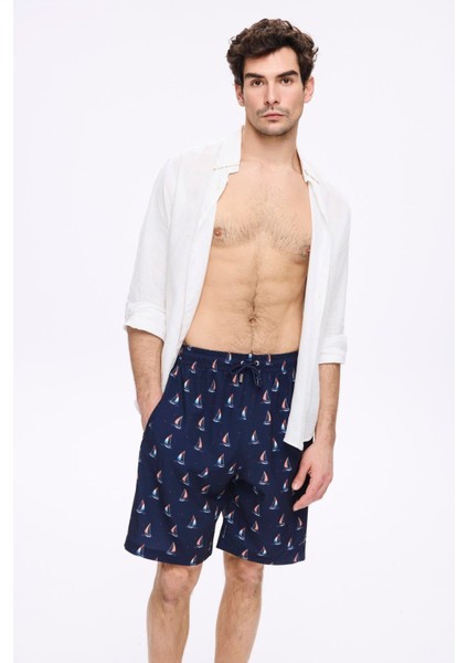 Yelken Desenli Lacivert Erkek Kısa Havuz ve Deniz Şortu 5044