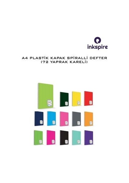 Telli Defter 1 Adet 72 Yaprak Kareli Plastik Kapak Spiralli A4 Defter Pp Kapak Büyük Boy Okul Defter